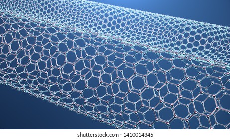 3d Illustration structure of the graphene tube, abstract nanotechnology hexagonal geometric form close-up, concept graphene atomic structure, concept graphene molecular structure. Carbon tube