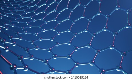 3d Illustration structure of the graphene tube, abstract nanotechnology hexagonal geometric form close-up, concept graphene atomic structure, concept graphene molecular structure. Carbon tube