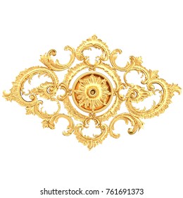 3d Illustration Stucco Moldings, A Gold Ceiling Rosette.