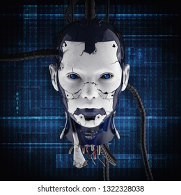3D illustration. The stylish cyborg the woman. Futuristic fashion android.