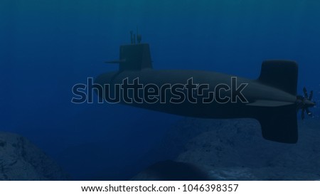 3 D Illustration Submarine Patrolling Close Ocean Royalty