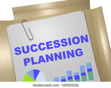 3D illustration of "SUCCESSION PLANNING" title on business document