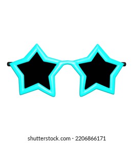 3D Illustration Of Sunglasses On A White Background. Blue Sea Star Frame Sunglasses.