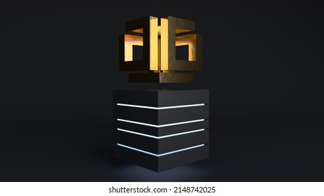 3d Illustration Of A Super Modern Metal Sculpture On A Luminous Pedestal