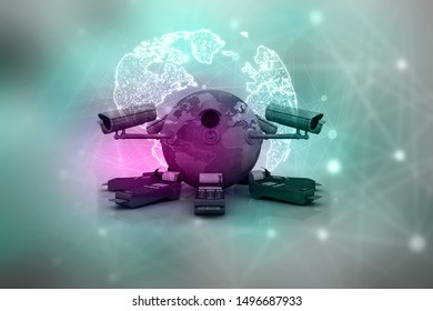 3d illustration Swipe machine with cctv camara
