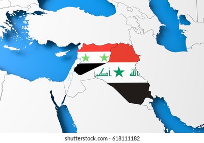 3D illustration of Syria and Iraq map