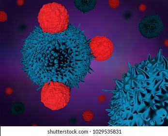 3d Illustration Of T Cells Attacking Cancer Cells