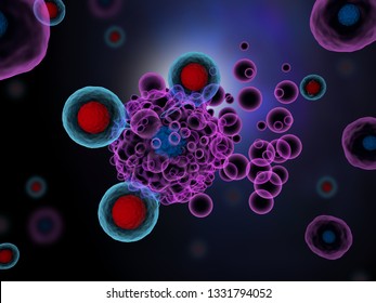 3d Illustration Of T Cells Attacking A Cancer Cell