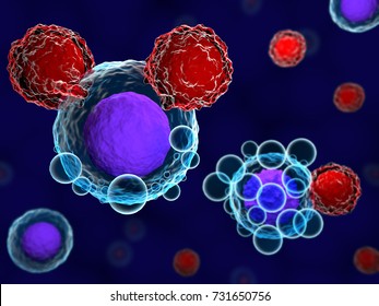 3d Illustration Of T Cells Attacking Cancer Cells