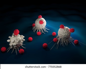 3d Illustration Of T Cells Attacking Cancer Cells