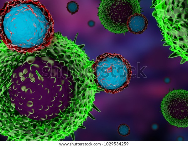 3d Illustration T Cells Attacking Cancer Stock Illustration 1029534259