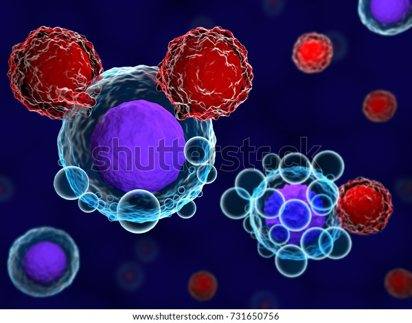 がん細胞を攻撃するt細胞の3次元イラスト のイラスト素材