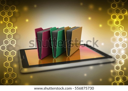 3D illustration of Tablet PC with file folder