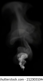 3D illustration of Tall Curved Wisp of White Smoke with Low Density on a Black Background
