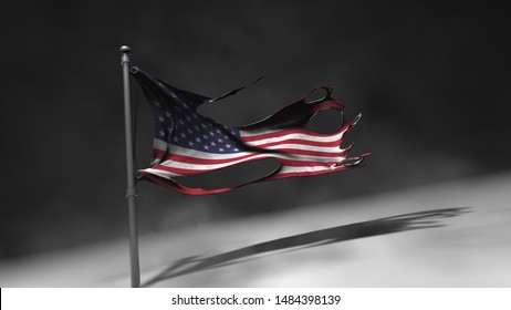 3d Illustration of tattered roughed Flag old vintage flag waving flag of United States of America USA 4K Background