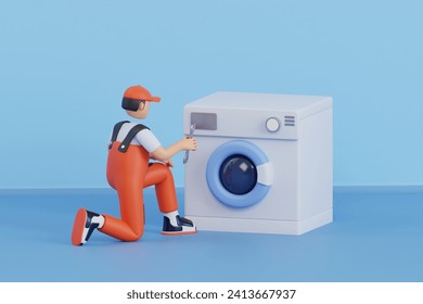 3d illustration of technician repairing washing machine at home. repairing washing machine 3d illustration
 - Powered by Shutterstock