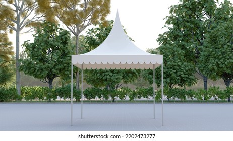 3d Illustration Tent Sarnafil 3x3 M White With Outdoor Background Tree For Stand Booth Event Exhibition Expo.