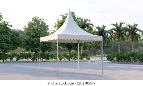 3d Illustration Tent Sarnafil 3x3 M White With Outdoor Background Tree For Stand Booth Event Exhibition Expo.