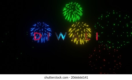 3D Illustration Of The Text DIWALI  Motion Graphic With Colorful Fireworks In The Background.