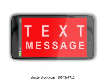 3D illustration of TEXT MESSAGE title on cellular screen, isolated on white. 