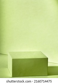 3D Illustration. Textured Green Square Pedestal. 3d Computer Graphic Template Of Displaying Place For Your Products. Blank Template.