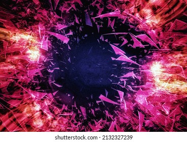 3D illustration that explodes and scatters red debris