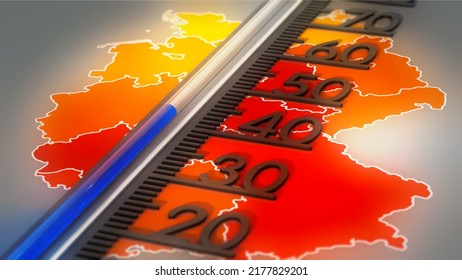 3D Illustration, Thermometer On Temperature Map Of Germany