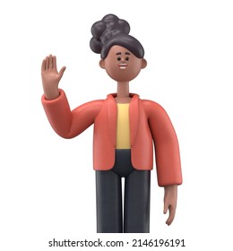 3D illustration of a thinking african american woman Coco with big question mark in speech bubble. Portraits of cartoon characters solving problems, feeling doubt or hesitation.  