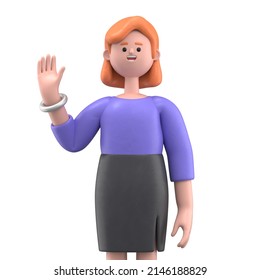 3D illustration of a thinking businesswoman Ellen with big question mark in speech bubble. Portraits of cartoon characters solving problems, feeling doubt or hesitation. 