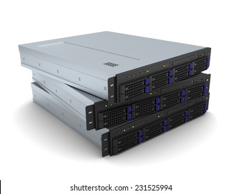 3d Illustration Of Three Servers Over White Background