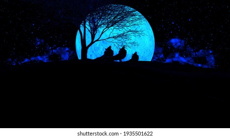 3D Illustration Of Three Wolf Howling During Full Moon Night, A Howl Can Communicate Things Like A Wolf’s Location, Warnings About Predators, And The Position Of Prey.