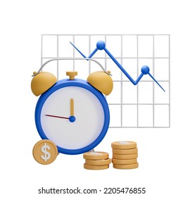 3D Illustration Time Clock Money Coin