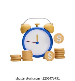 3D Illustration Time Clock Money Coin