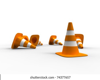 3d Illustration Of Traffic Cone Knock Over On White Background