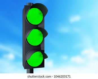 3d illustration. Traffic light with green color on blue sky background. - Shutterstock ID 1046203171