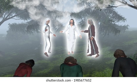 3D Illustration of the Transfiguration - when Elijah and Moses appeared with Jesus before Peter, James, and John