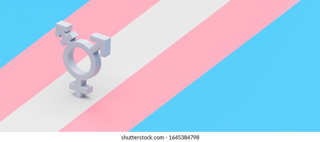 3D illustration of Transgender symbol in a flag background for gender diversity