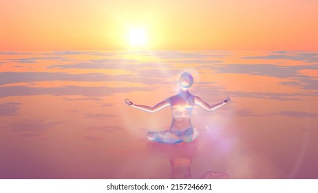 3d Illustration A Translucent Man Meets The Dawn