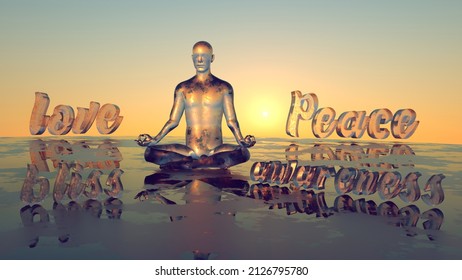 3d Illustration Of A Translucent Yogi On The Morning Meditation Gayatri Mantra