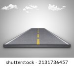 3d illustration of travel and vacation road advertisement, Bending road and highway isolated ads. Illustration straight road with clouds. motorway design advertisement. Isolated background.