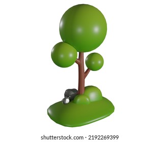 3D Illustration Tree Stone With Cliping Path