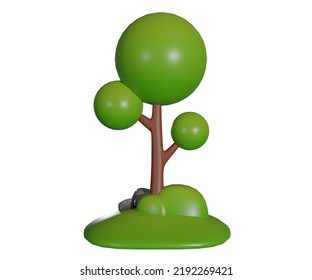 3D Illustration Tree Stone With Cliping Path