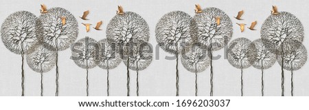 
3d illustration of trees and birds