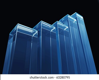 3D illustration of an up trend bar graph.