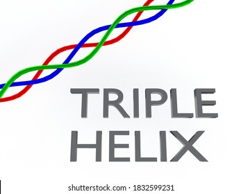 3D Illustration Of TRIPLE HELIX Script With Triple Helix , Isolated Over White.