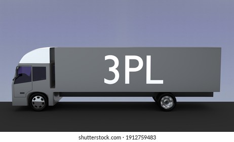 3D illustration of a truck with 3PL title on it's side, isolated over blue gradient.