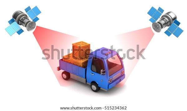 3d illustration of truck location tracking\
with satellites