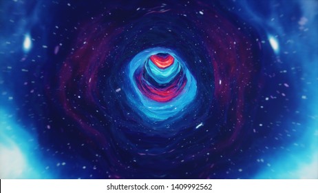 3D illustration tunnel or wormhole, tunnel that can connect one universe with another. Abstract speed tunnel warp in space, wormhole or black hole, scene of overcoming the temporary space in cosmos.