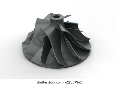 3D illustration of turbo impeller on white background