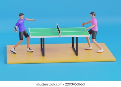 3D Illustration of two friends playing the table tennis. playing tennis ping pong game. Table tennis. 3d illustration - Powered by Shutterstock